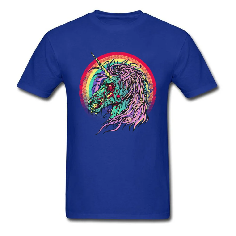 Plain Men's T Shirt Zombie Unicorn Family T Shirts All Cotton Short Sleeve Normal Sweatshirts Round Neck Wholesale Zombie Unicorn blue