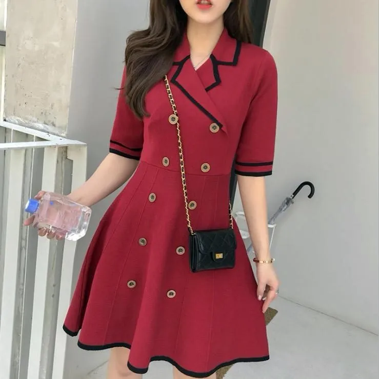 High Quality Women Short Sleeve Lapel Collar Double-breasted Knitting Holiday Casual knit Dress Dresses Fashion Kintwear Lady
High Quality Women Short Sleeve Lapel Collar Double-breasted Knitting Holiday Casual knit Dress Dresses Fashion Kintwear Lady