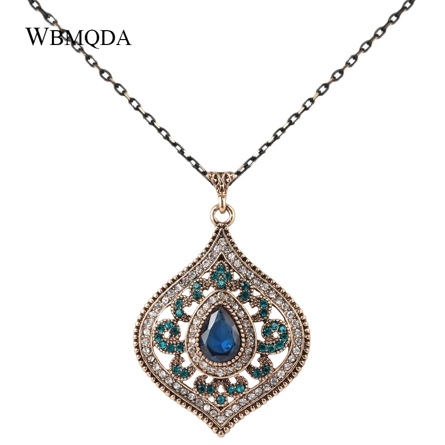 Fashion Indian Blue Crystal Pendant Necklace Women Accessories Ancient Gold Chain Bohemian Necklace Vintage Jewelry Wholesale
Fashion Indian Blue Crystal Pendant Necklace Women Accessories Ancient Gold Chain Bohemian Necklace Vintage Jewelry Wholesale