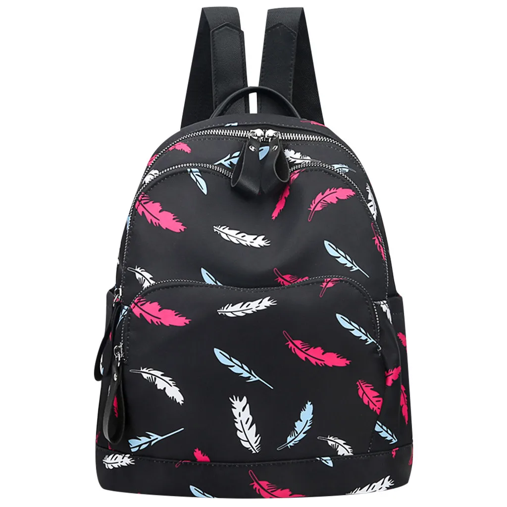 Woman Flamboyant Pattern Of Feathers Backpack Multiple Pockets Leisure Backpack