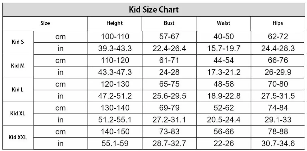 Kid size for girl