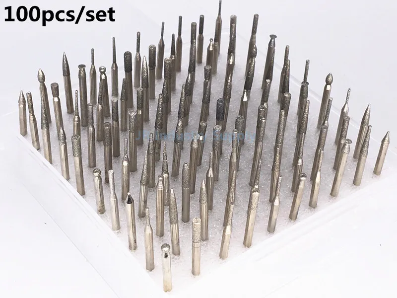 Jrealmer 100pcs/set Diamond grinding burrs 1.0-3.5mm mounted points Rotary Tool Engraving Etching Abrasive tool
Jrealmer 100pcs/set Diamond grinding burrs 1.0-3.5mm mounted points Rotary Tool Engraving Etching Abrasive tool