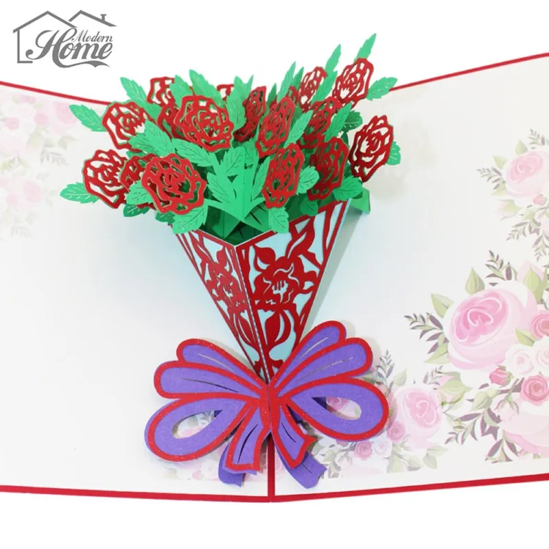 Image 3D Rose Flowers Laser Cut Pop Up Greeting Card Handmade Paper Craft Cards Valentine s Day Gifts Invitation Cards Postcards DIY