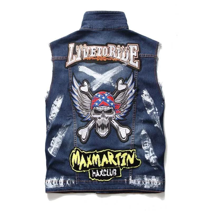 Mcikkny New Fashion Men's Embroidery Denim Vest With Patches Slim Fit Sleeves Jeans Jackets For Male Waistcoats Size M-3XL (3)
