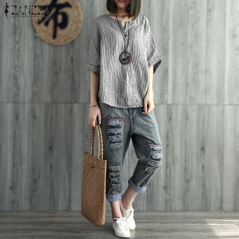 Women Summer Cotton Linen Blouse 2019 ZANZEA Plus Size Striped Work Blusa Batwing Half Sleeve Casual Top Vestido Shirt Blusas
Women Summer Cotton Linen Blouse 2019 ZANZEA Plus Size Striped Work Blusa Batwing Half Sleeve Casual Top Vestido Shirt Blusas
