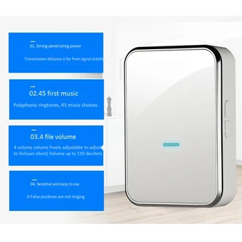Wireless Doorbell Self-Powered No Battery Waterproof 150M Range Door Bell Push Button Door Chime For Old People(Eu Plug)
Wireless Doorbell Self-Powered No Battery Waterproof 150M Range Door Bell Push Button Door Chime For Old People(Eu Plug)
