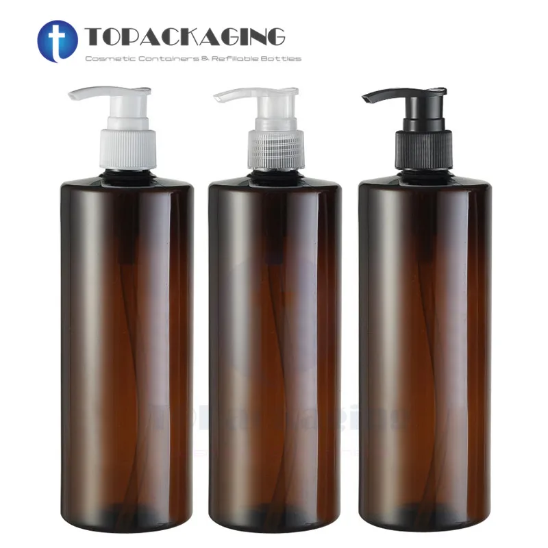 

10PCS*500ML Lotion Pump Bottle Brown Plastic Refillable Packing Empty Shower Gel Shampoo Essential Oil Cosmetic Container Serum