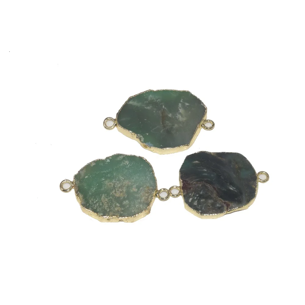 Natural Slice Chrysoprase Irregular connector femme 2019 Green Raw Vintage Gold bezel Big stone pendant for women accessories | Украшения и