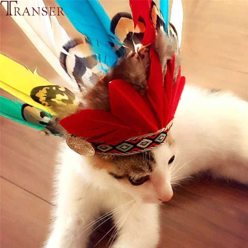 

Transer Pet Supply Indian Feather Cat Hat Small Animals Dog Cats Head Accessories Photography Pets Products Drop Shipping 80531