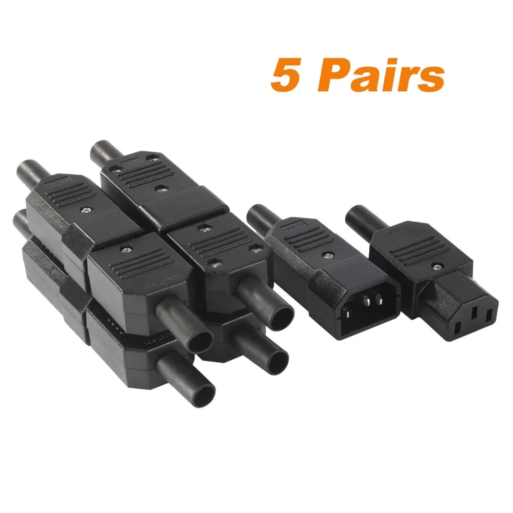 5 Pairs IEC320 C14 Male + C13 Female Inline Rewirable Main Power Socket Plug Connector AC 250V 10A
5 Pairs IEC320 C14 Male + C13 Female Inline Rewirable Main Power Socket Plug Connector AC 250V 10A