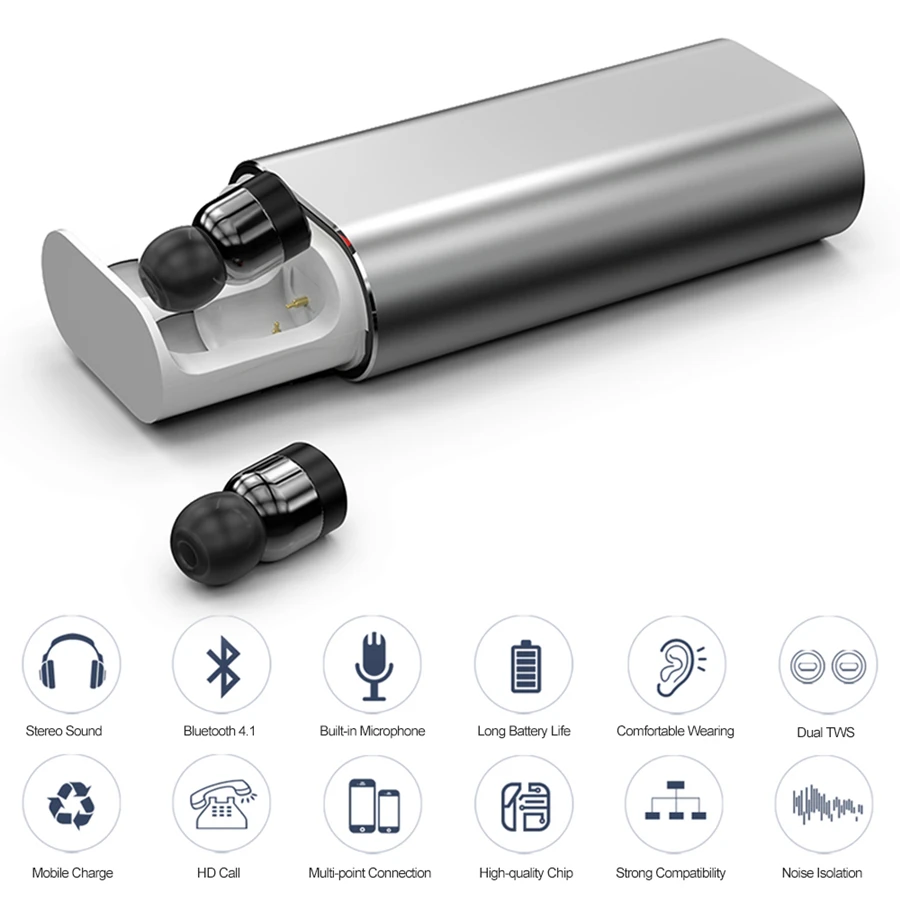 Twins Mini in-ear Wireless Earbuds Bluetooth Earphone Earhook Stereo Tiny Earphone 2000mAh Power Bank for Phone Sport with Mic (1)