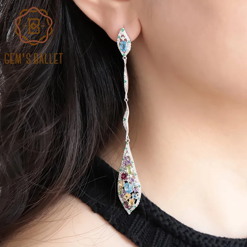 GEM'S BALLET New Multicolor Natural Blue Topaz Amethyst Peridot Citrine 925 Sterling Silver Fashion Long Drop Earrings For Women
GEM'S BALLET New Multicolor Natural Blue Topaz Amethyst Peridot Citrine 925 Sterling Silver Fashion Long Drop Earrings For Women