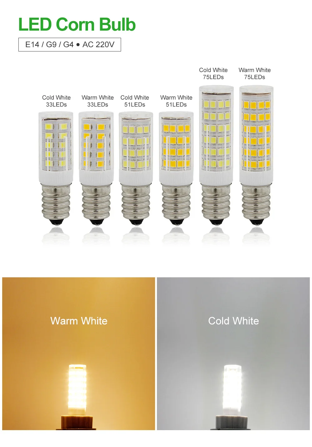 3.5W 33LEDs Warm White G9 2835 220V LED Dimmable Energy Saving Lamp Ceramic Corn Bulb