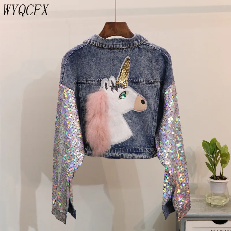 2019 New Short Denim Jacket Women Sequined Batwing Sleeve Print Cartoon Pattern Outwear Female Spring Autumn Casual Jeans Coat 
2019 New Short Denim Jacket Women Sequined Batwing Sleeve Print Cartoon Pattern Outwear Female Spring Autumn Casual Jeans Coat