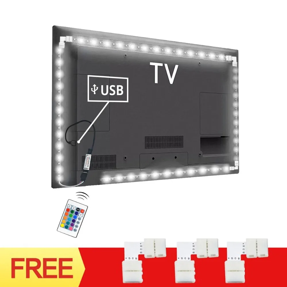 Cuttable USB LED Strip Light 5050 With L Shape Connector RGB Remote Control Tria LED Lamp Tape Laptop / TV Background Decoration
Cuttable USB LED Strip Light 5050 With L Shape Connector RGB Remote Control Tria LED Lamp Tape Laptop / TV Background Decoration