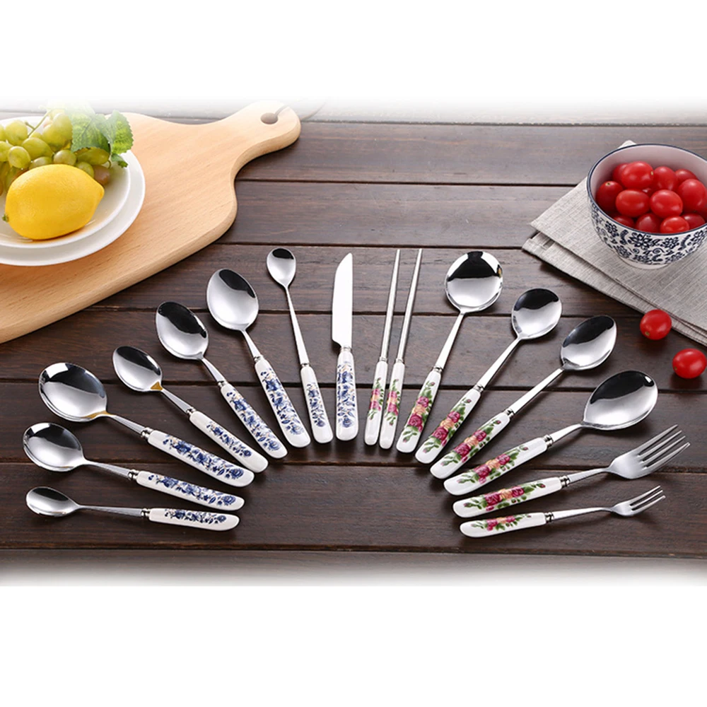 Korean Stainless Steel Metal Ceramic Handle Tableware Spoon Chopsticks Fork Dinner Knife Free Combination Cutlery Set 
Korean Stainless Steel Metal Ceramic Handle Tableware Spoon Chopsticks Fork Dinner Knife Free Combination Cutlery Set