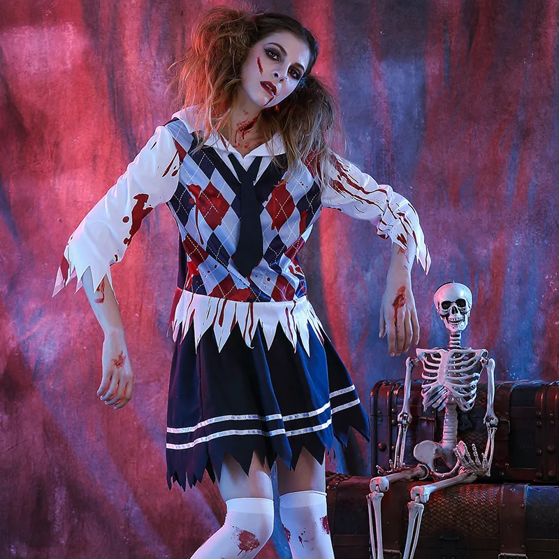 Фото Женская сексуальная школьная форма с ужасной кровавой сеткой костюм вампира