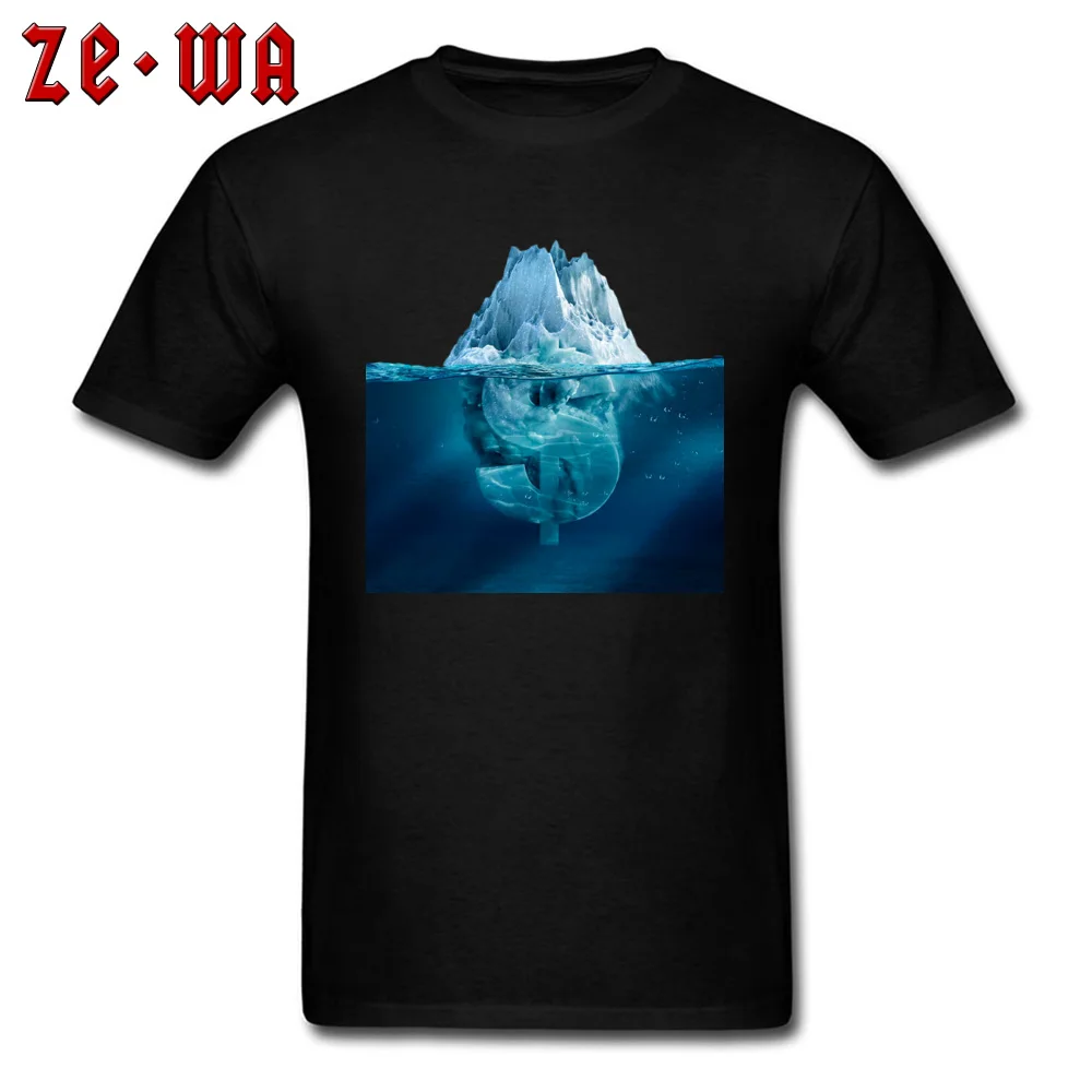 Birthday T Shirts Funky Round Collar Creative Iceberg currency symbol 100% Cotton Men Tees Custom Short Sleeve T Shirt Creative Iceberg currency symbol black