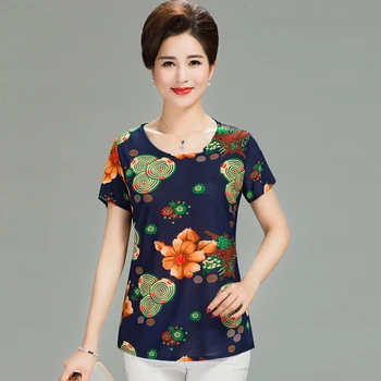 2019 New Women Summer T-shirt Printed Milk Silk Short Women's T-shirt Middle-aged Mother Clothes Plus size L-4XL Female Tops Y54
2019 New Women Summer T-shirt Printed Milk Silk Short Women's T-shirt Middle-aged Mother Clothes Plus size L-4XL Female Tops Y54