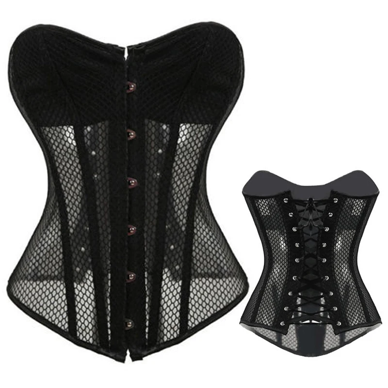 Women's Sexy Lingerie Waist Trainer Steampunk Steel Boned Elastic Mesh See Through Fabric Overbust Corset Bustier Korsett Top
Women's Sexy Lingerie Waist Trainer Steampunk Steel Boned Elastic Mesh See Through Fabric Overbust Corset Bustier Korsett Top
