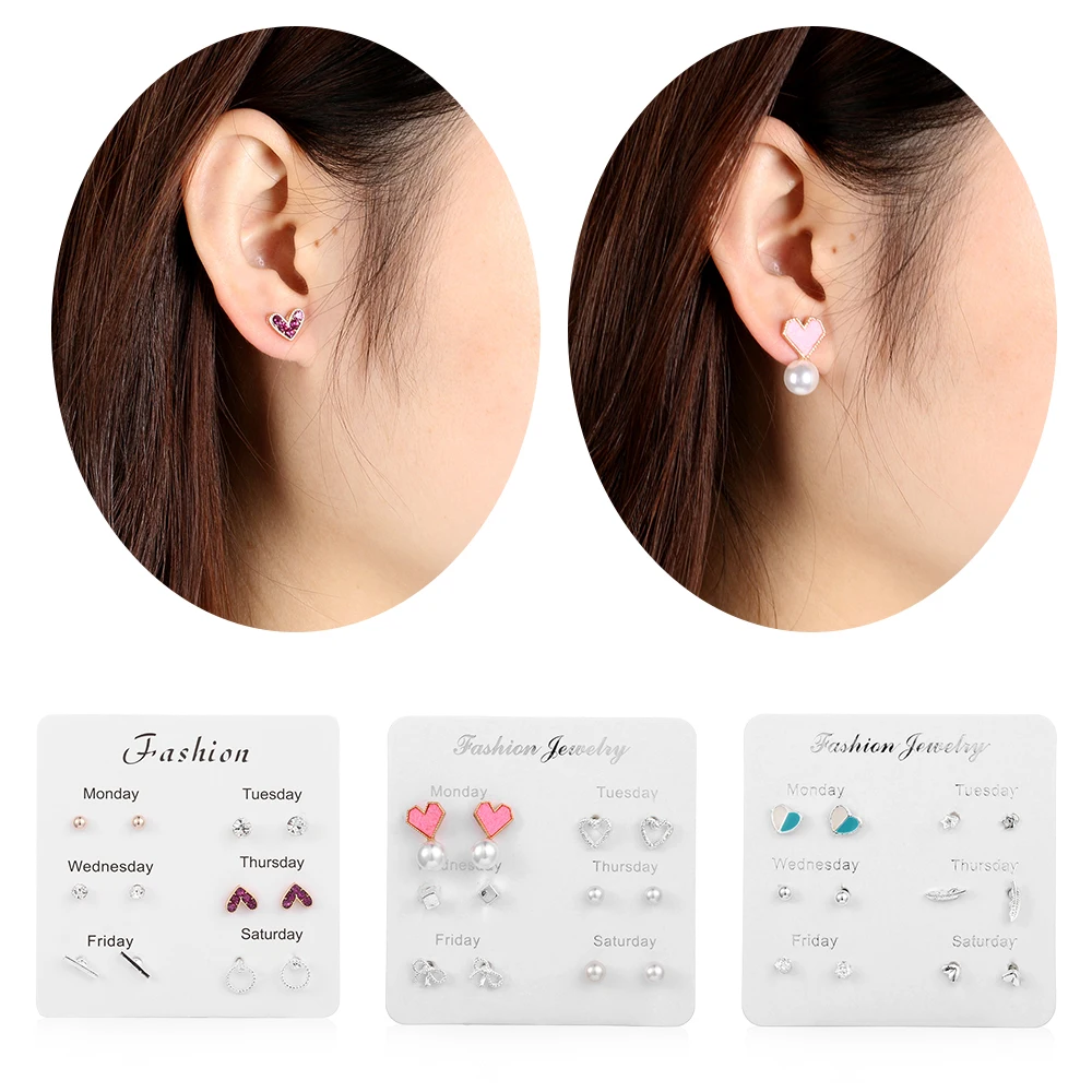6 Pairs/Set One Week Earring Set Simple Fashion Crystal Heart Stud Earrings For Women Girls Mini Valentine's Day Gift
6 Pairs/Set One Week Earring Set Simple Fashion Crystal Heart Stud Earrings For Women Girls Mini Valentine's Day Gift