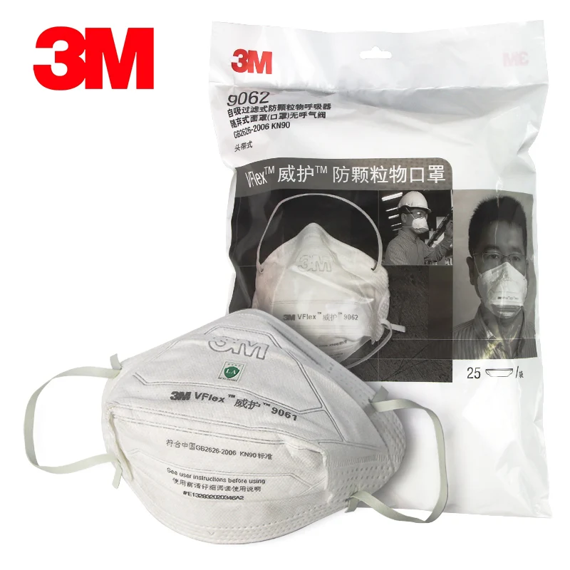 25pcs/Bag 3M 9061/9062 VFLEX Dust Mask KN90 Self-Priming Filter Anti-Particle/Fog PM2.5 Protective mask GM919
25pcs/Bag 3M 9061/9062 VFLEX Dust Mask KN90 Self-Priming Filter Anti-Particle/Fog PM2.5 Protective mask GM919