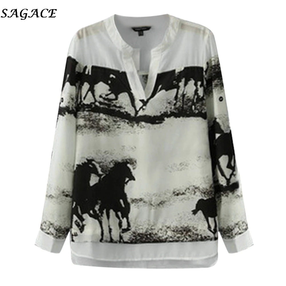 SAGACE Fashion Autumn Women T Shirts Ladies Long Sleeve Temperament V-neck ink horse print shirt Plus Size Female T-Shirt 2018
SAGACE Fashion Autumn Women T Shirts Ladies Long Sleeve Temperament V-neck ink horse print shirt Plus Size Female T-Shirt 2018