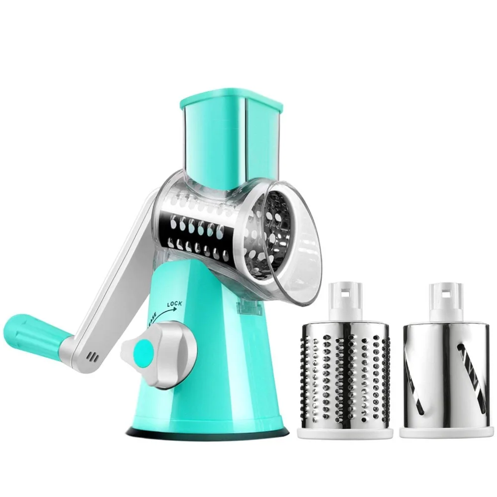 Vegetable Mandoline Slicer, Vegetable Fruit Cutter Cheese Shredder Rotary Drum Grater with 3 Stainless Steel Rotary Blades
Vegetable Mandoline Slicer, Vegetable Fruit Cutter Cheese Shredder Rotary Drum Grater with 3 Stainless Steel Rotary Blades