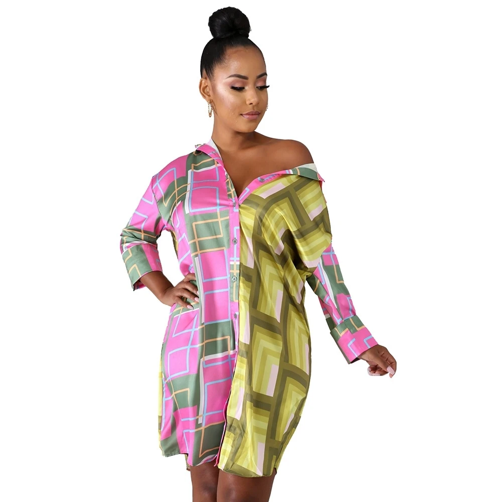 Women Shirt Dress 2019 Summer Button Geometri Patchwork Dress Office Lady Elegant Party Casual Retro Loose Midi Dresses Girls
Women Shirt Dress 2019 Summer Button Geometri Patchwork Dress Office Lady Elegant Party Casual Retro Loose Midi Dresses Girls