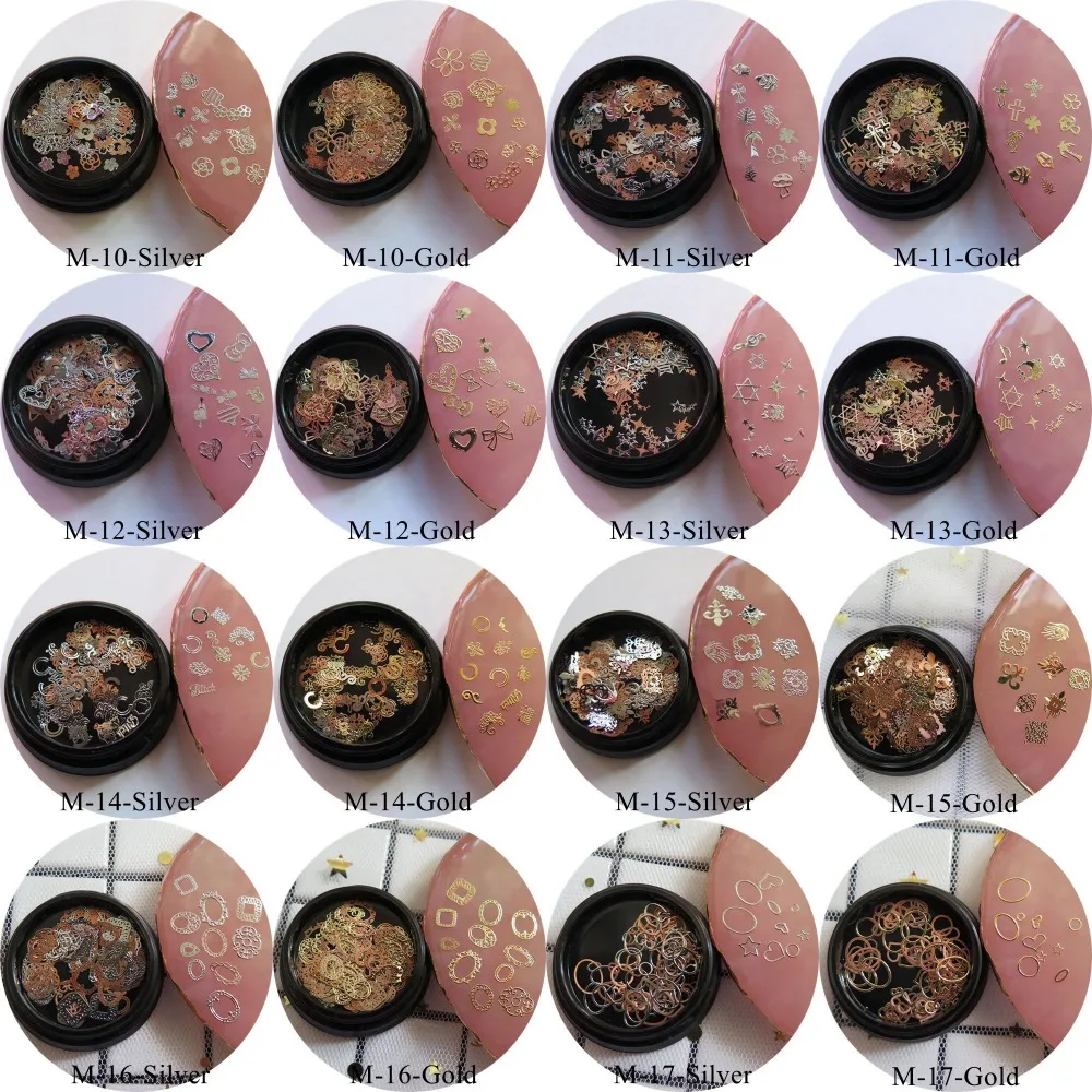 1Jar Nail Art Mix Different Metal Stickers in Jars Flowers Stars Geometric Design Different mixed Series M10-M17
1Jar Nail Art Mix Different Metal Stickers in Jars Flowers Stars Geometric Design Different mixed Series M10-M17