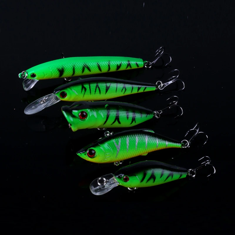 HENGJIA 5PCS Lure Set 3D Eyes Fishing Lures Minnow Bait Tackle Green Color | Спорт и развлечения