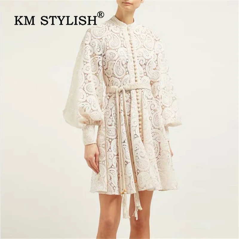 Fall19 New Zim Female Long Sleeve White Lace Embroidery Dress Paisley Sashes Single-breasted Puff Sleeve Women Casual Dress
Fall19 New Zim Female Long Sleeve White Lace Embroidery Dress Paisley Sashes Single-breasted Puff Sleeve Women Casual Dress