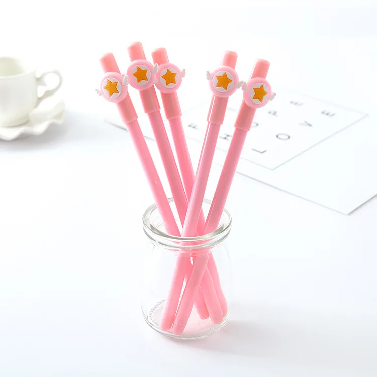 (2 Pieces/lot) Girls Pen Cute Little Wings Stars Black Ink Pink Gel Student Supplies | Канцтовары для офиса и дома
