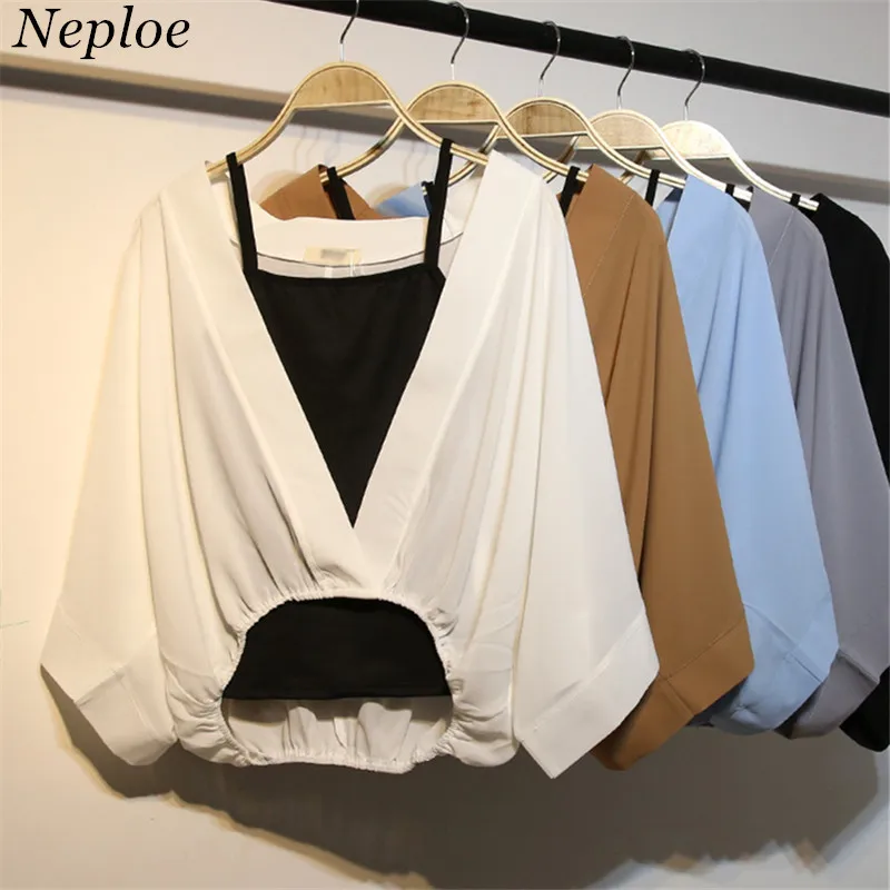 Neploe New Solid Chiffon Women Shirt & Tank Top Two Pieces Three Quarter Sleeve V-Neck Female Batwing Loose Blouse Fashion 67738
Neploe New Solid Chiffon Women Shirt & Tank Top Two Pieces Three Quarter Sleeve V-Neck Female Batwing Loose Blouse Fashion 67738