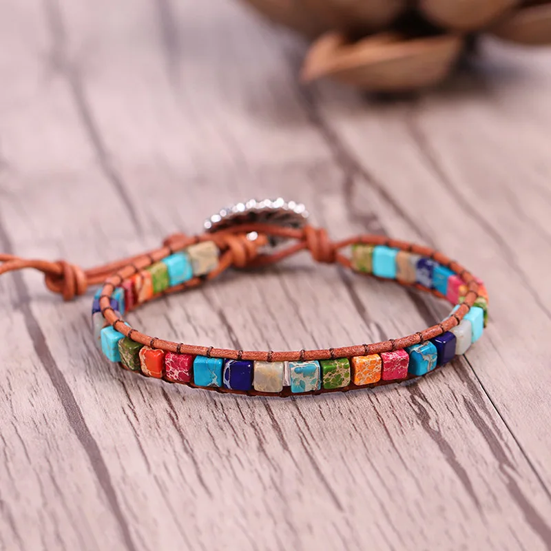 7 Chakra colors leather Bracelet Jewelry boho Handmade Multi Color Natural Stone cube Beads Leather Wrap Bracelet gift jewelry
7 Chakra colors leather Bracelet Jewelry boho Handmade Multi Color Natural Stone cube Beads Leather Wrap Bracelet gift jewelry