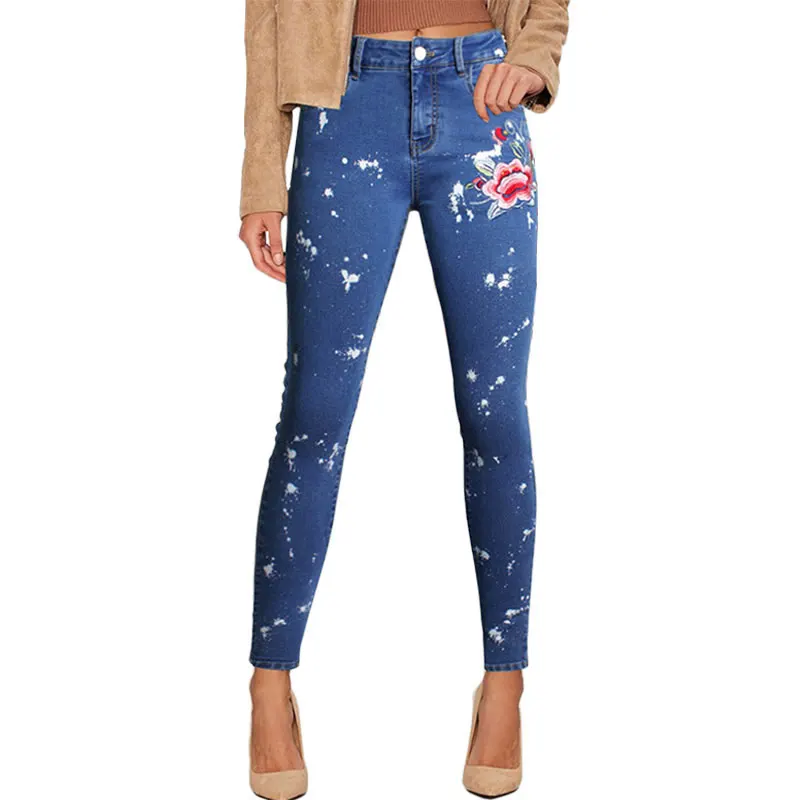 Women Roses Embroidery Jeans With High Waist Plus Size Tight Pencils Blue Denim Pants Skinny Casual Fashion Jeans Ffor Girls
Women Roses Embroidery Jeans With High Waist Plus Size Tight Pencils Blue Denim Pants Skinny Casual Fashion Jeans Ffor Girls