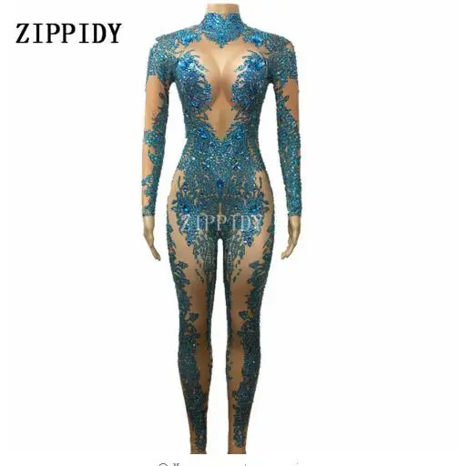 Fashion Blue Stones Sparkly Jumpsuit Sexy Nude Stretch Dance Costume One-piece Bodysuit Nightclub Oufit Party Leggings
Fashion Blue Stones Sparkly Jumpsuit Sexy Nude Stretch Dance Costume One-piece Bodysuit Nightclub Oufit Party Leggings