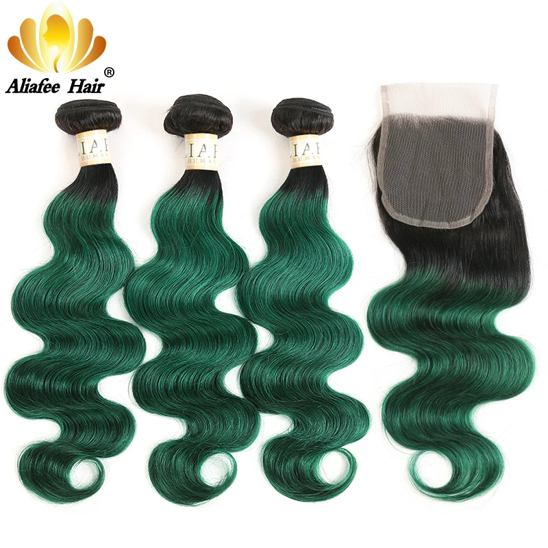 AliAfee Ombre #1B/Green Body wave Brazilian Hair Bundles with 4*4 Closure 100% Human Hair 8"-28" Non Remy 2/3+1 Bundles Deals
AliAfee Ombre #1B/Green Body wave Brazilian Hair Bundles with 4*4 Closure 100% Human Hair 8"-28" Non Remy 2/3+1 Bundles Deals