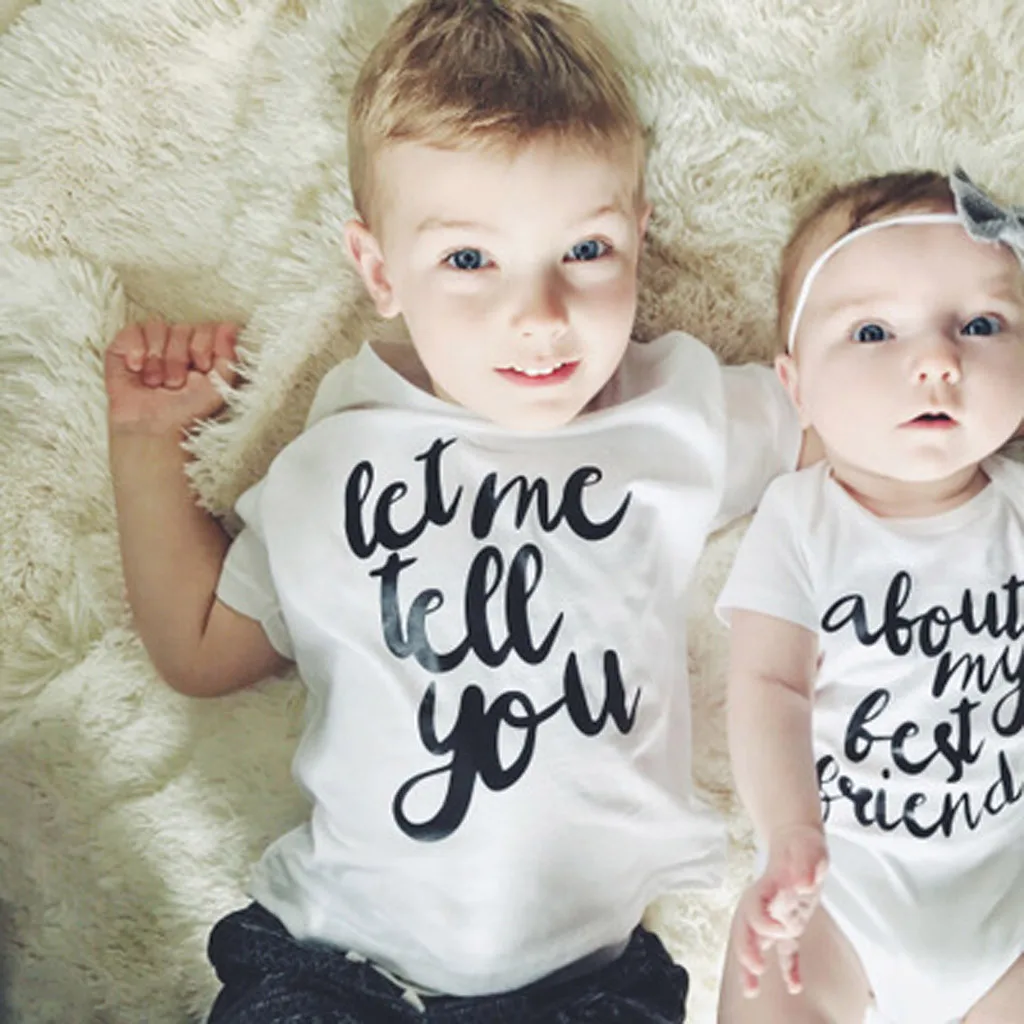 2019 Summer Baby Boys Girl T shirt Cotton Toddler Letter Tops Short Sleeve Brother Sister T Shirt Baby Tops Tees Kids Clothes
2019 Summer Baby Boys Girl T shirt Cotton Toddler Letter Tops Short Sleeve Brother Sister T Shirt Baby Tops Tees Kids Clothes