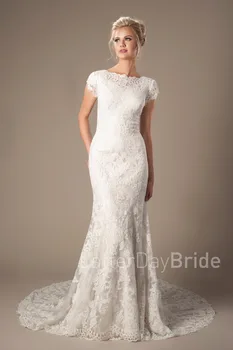Lace Appliques Mermaid Modest Wedding Dresses With Cap Sleeves Buttons Back High Boat Neck Women Affordable Outdoor Bridal Gowns
Lace Appliques Mermaid Modest Wedding Dresses With Cap Sleeves Buttons Back High Boat Neck Women Affordable Outdoor Bridal Gowns