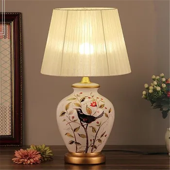 

Vintage Retro Country Chinese Porcelain Ceramic Fabric E27 Dimmer Table Lamp for Bedroom Living Room Bedside Light H 52cm 1678