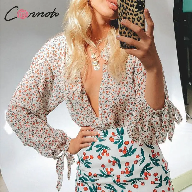 

Conmoto Vintage Apricot Floral Print Long Sleeves Women Tops and Blouse 2019 Summer Fashion Lantern Sleeve Chiffon Shirt Blusa