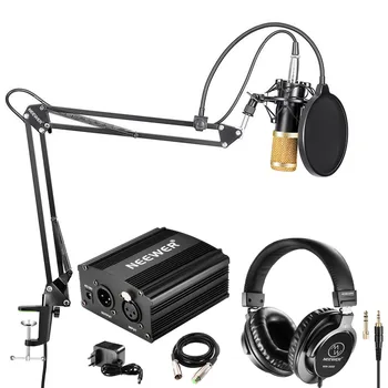 Neewer NW-800 Condenser Microphone(Black/Gold) and Monitor Headphones Kit with 48V Phantom Power Supply (Black)/Shock Mount
Neewer NW-800 Condenser Microphone(Black/Gold) and Monitor Headphones Kit with 48V Phantom Power Supply (Black)/Shock Mount