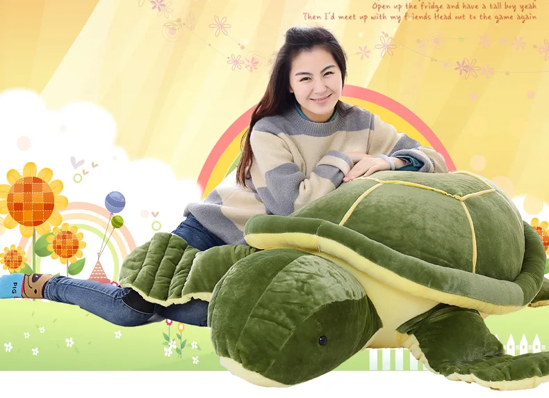 Фото Большая зеленая черепаха 140 см плюшевая игрушка подушка для объятий Удивленный