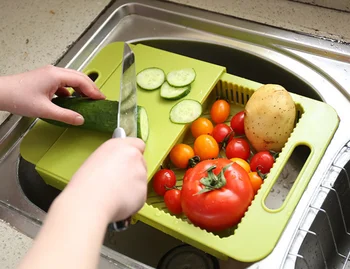 Unique Anti-bacterial Cutting Board Sinks Drain Basket For Kitchen Multi-function Adjustable Chopping Board Cooking Mat LF428
Unique Anti-bacterial Cutting Board Sinks Drain Basket For Kitchen Multi-function Adjustable Chopping Board Cooking Mat LF428