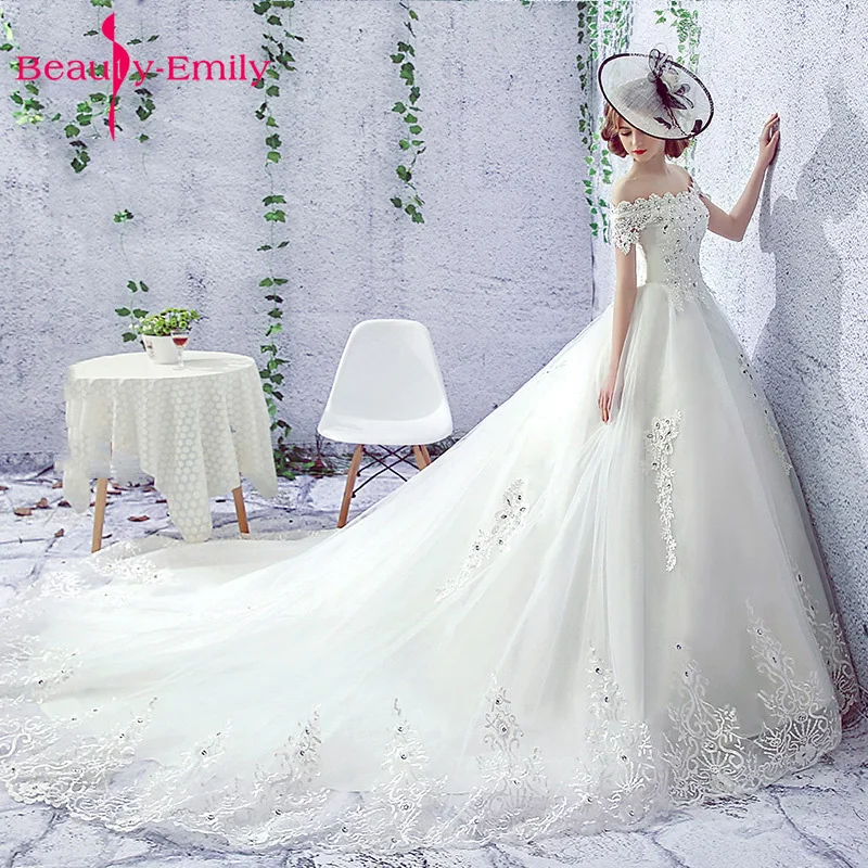 Фото Dreamlike Vestido De Noiva Свадебные платья трапециевидной формы с открытыми плечами и