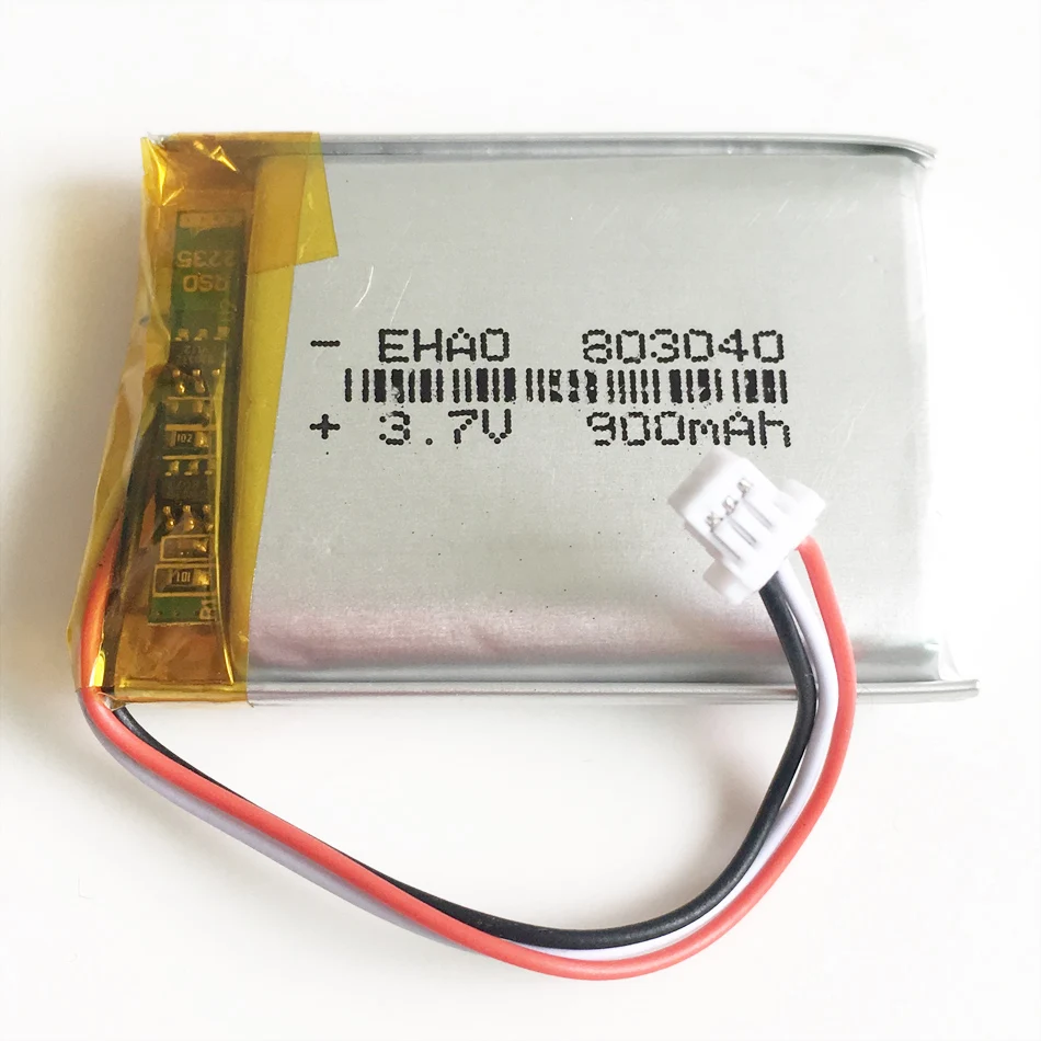 3.7V 900mAh Lithium Polymer LiPo Rechargeable Battery with JST 1.0mm 3pin connector For PAD camera GPS laptop 803040
3.7V 900mAh Lithium Polymer LiPo Rechargeable Battery with JST 1.0mm 3pin connector For PAD camera GPS laptop 803040