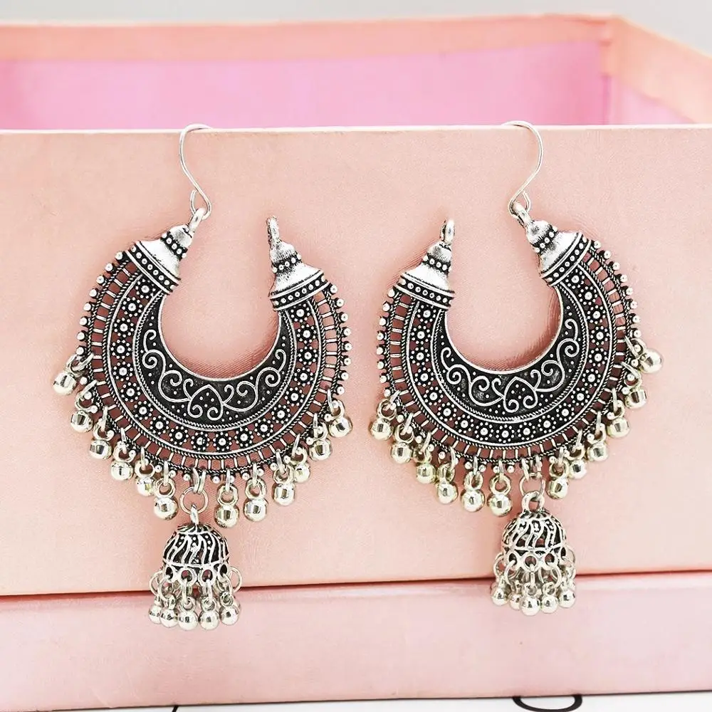Vintage Big Long Bell Moon Shaped Hoop Earrings For Women Antique Tibet Gold Silver Circle Ear Boho Ethnic Indian Jhumka Jewelry
Vintage Big Long Bell Moon Shaped Hoop Earrings For Women Antique Tibet Gold Silver Circle Ear Boho Ethnic Indian Jhumka Jewelry