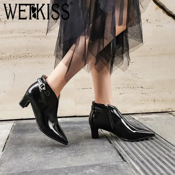 WETKISS Black Sexy Women Ankle Boots Pointed Toe Thick Heel Shoes Metal Decoration Zip Female Bootie Casual Patent leather Boots
WETKISS Black Sexy Women Ankle Boots Pointed Toe Thick Heel Shoes Metal Decoration Zip Female Bootie Casual Patent leather Boots