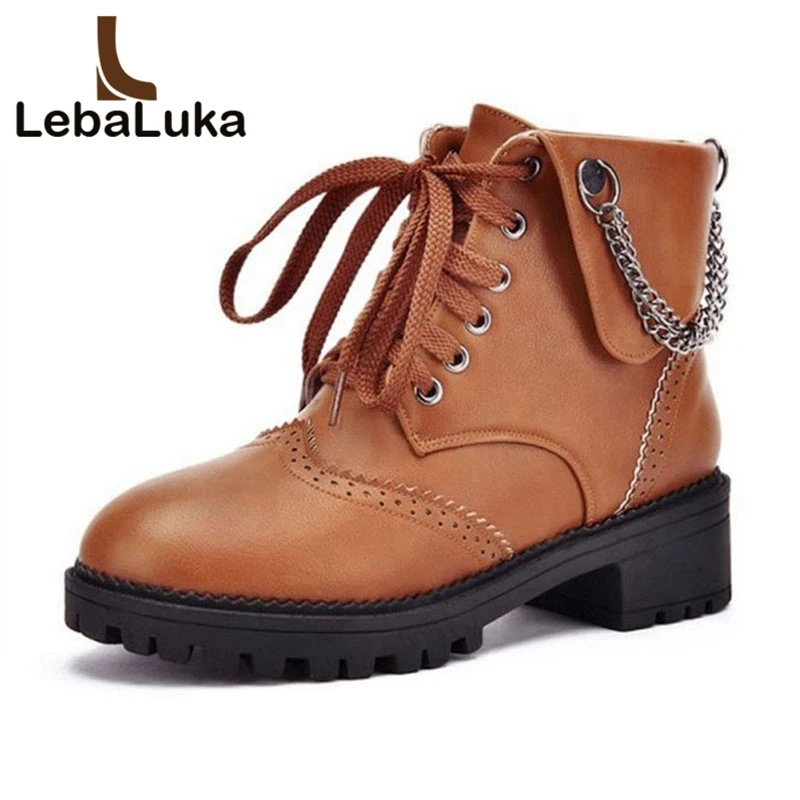 

Tuyoki Size 33-43 Women Ankle Boots Lace Up Round Toe Metal Buckle Ankle Boots Retro Woman Short Boots Woman Footwear